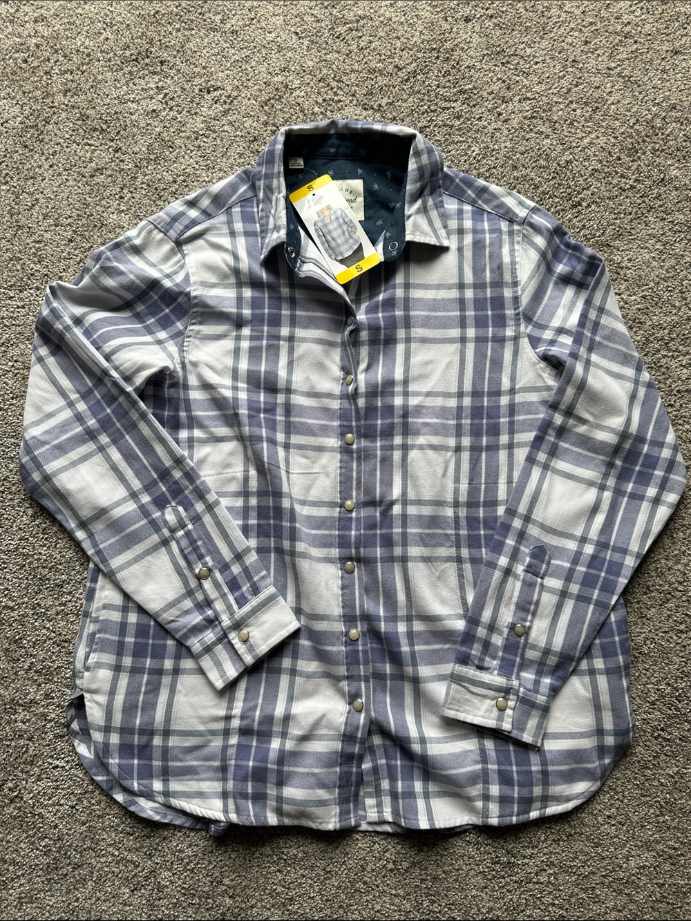 JACHS Girlfriend Plaid Button-Down Shirt - Blue & Gray with pockets!